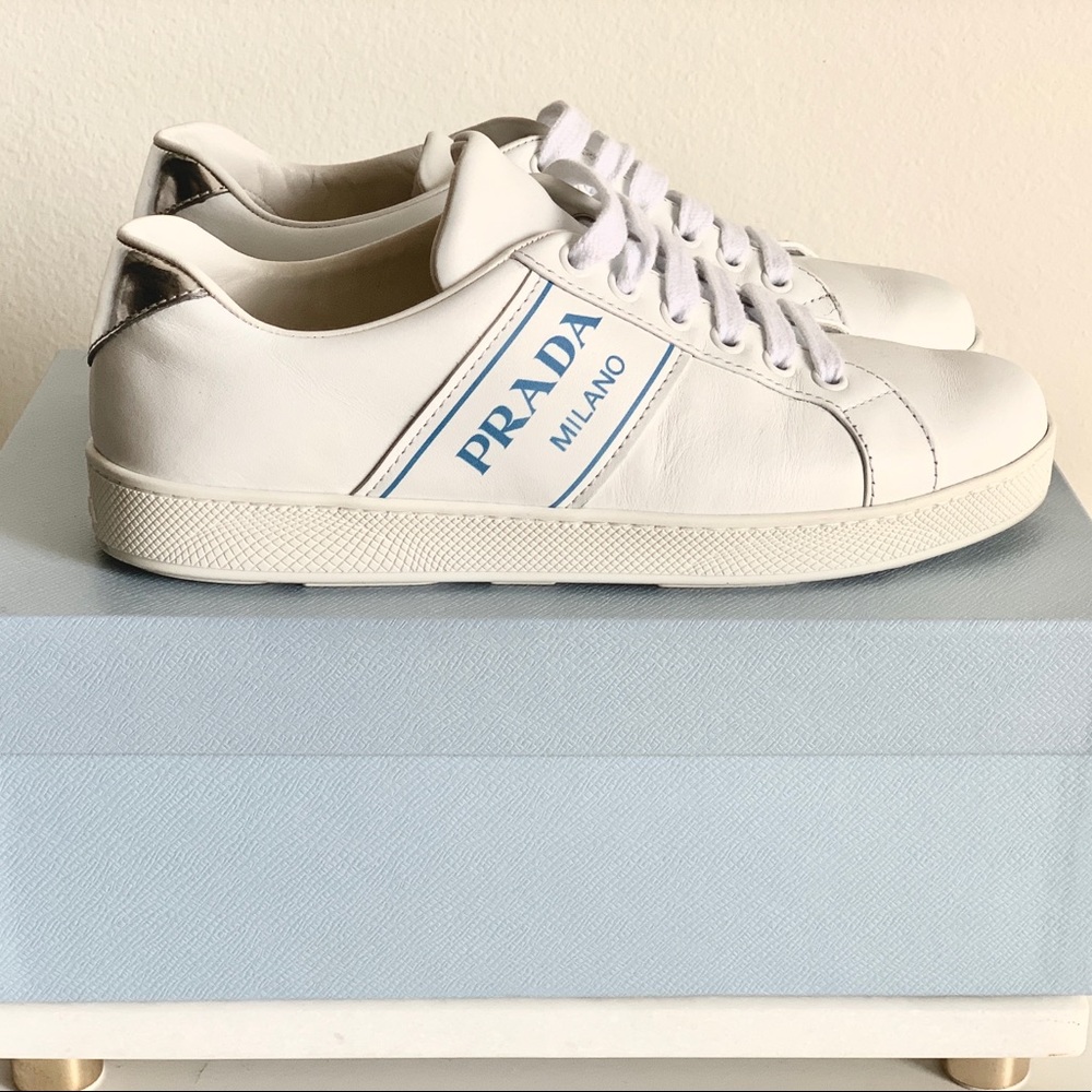 Prada Blue Logo Low-Top Sneaker